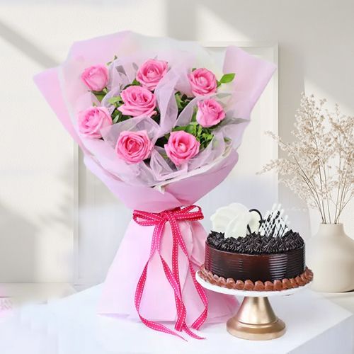 Beautiful Roses n Chocolate Cake Delight