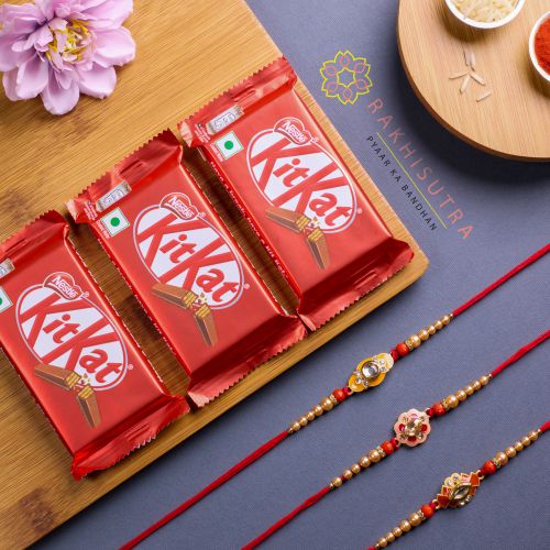 Graceful Kundan Rakhi Set N Kitkat Combo