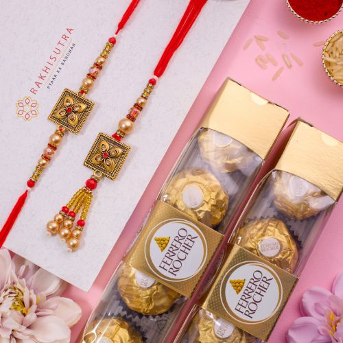 Fancy Kundan Bhai Bhabhi Rakhi N Rocher Combo