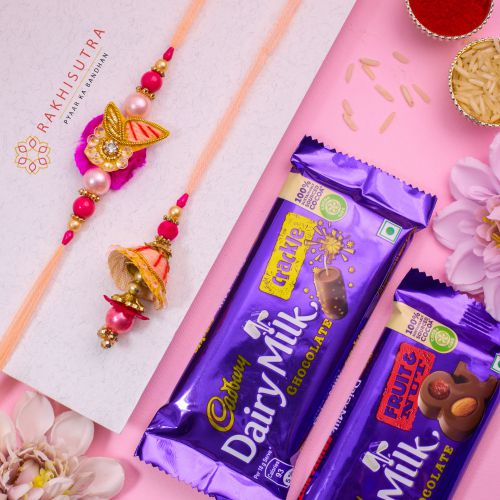 Attractive Zardosi Bhaiya Bhabhi Rakhi N Cadbury Combo