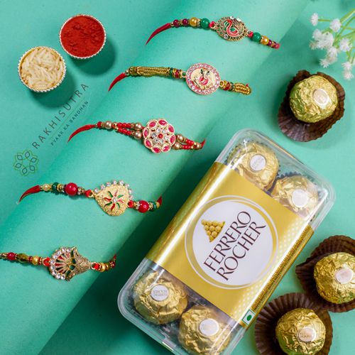 Stylish Kundan Rakhi Set N Ferrero Rocher Delight