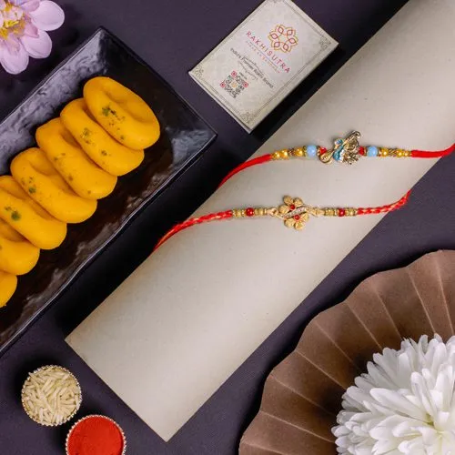 Premium Kundan Rakhis with Kesar Peda Combo